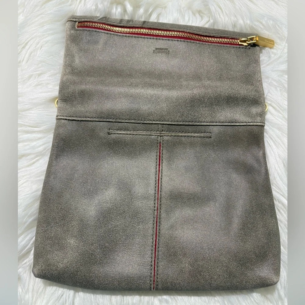Hammitt VIP Medium Leather Clutch Crossbody Bag in Pewter Grey Red Zipper - Picture 8 of 16